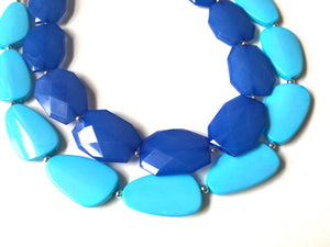 Royal Blue & Turquoise Necklace, double strand jewelry, big beaded chunky statement necklace, blue necklace, turquoise jewelry, teal jewelry