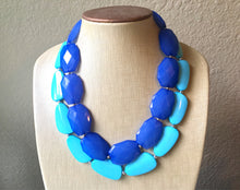 Load image into Gallery viewer, Royal Blue &amp; Turquoise Necklace, double strand jewelry, big beaded chunky statement necklace, blue necklace, turquoise jewelry, teal jewelry