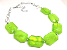 Load image into Gallery viewer, Creamy lime green Statement Necklace &amp; Earrings, lime green jewelry, Your Choice GOLD or SILVER, green bib chunky necklace, green necklace