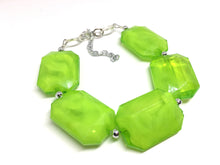 Load image into Gallery viewer, Creamy lime green Statement Necklace &amp; Earrings, lime green jewelry, Your Choice GOLD or SILVER, green bib chunky necklace, green necklace