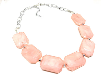 Peach Statement Necklace & earring set, pink jewelry, Your Choice of GOLD or SILVER, peach bib chunky necklace, light pink round necklace