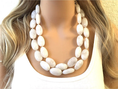 Statement White Double Strand Necklace, white Extra Chunky jewelry, Statement Necklace, white jewelry, beaded white necklace, white chunky