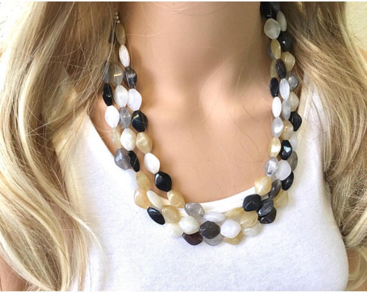 Black and Tan Beaded Gold Necklace | Ben-Amun Jewelry