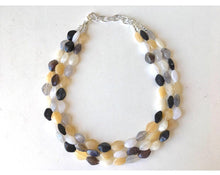 Load image into Gallery viewer, Neutral Statement Necklace, chunky beaded jewelry, chunky black tan white gray necklace, color block beaded necklace, beaded jewelry tan