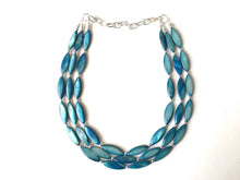 Load image into Gallery viewer, Chunky Multi Strand Strand Blue Shell Statement Necklace, turquoise oval beaded jewelry, shell necklace, blue jewelry, turquoise necklace