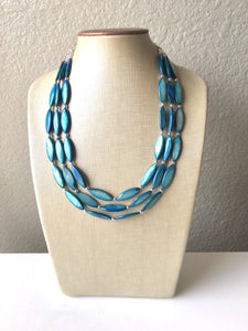 Chunky Multi Strand Strand Blue Shell Statement Necklace, turquoise oval beaded jewelry, shell necklace, blue jewelry, turquoise necklace