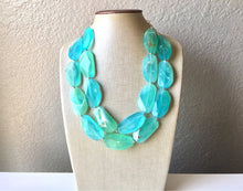 Load image into Gallery viewer, Aquarium Nautical Chunky Statement Necklace, Big beaded jewelry, Double Strand Statement Necklace, blue green, blue chunky necklace