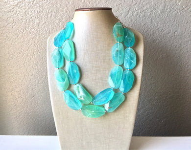Aquarium Nautical Chunky Statement Necklace, Big beaded jewelry, Double Strand Statement Necklace, blue green, blue chunky necklace