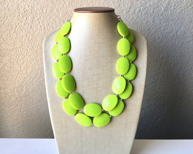 Lime Green Chunky Statement Necklace, Big beaded jewelry, Double Strand Statement Necklace, Bib necklace, green bridesmaid wedding, lime