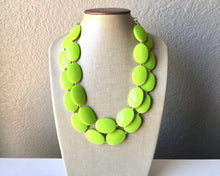 Load image into Gallery viewer, Lime Green Chunky Statement Necklace, Big beaded jewelry, Double Strand Statement Necklace, Bib necklace, green bridesmaid wedding, lime