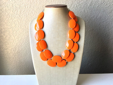 Orange Chunky Statement Necklace, Big beaded jewelry, Double Strand Statement Necklace, Bib necklace, bright orange bridesmaid wedding