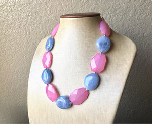 Baby Pink and Baby Blue Double Layer statement necklace, bib gender reveal party jewelry, gender party necklace, boy girl necklace