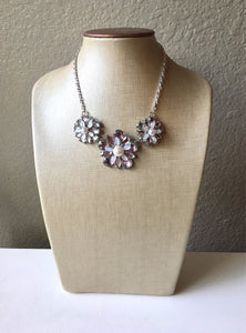 Crystal Statement Necklace, Rhinestone chunky necklace, Flower pearl Pendant Jewelry, white chunky bridesmaid necklace jewelry