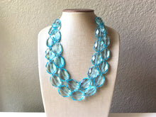 Load image into Gallery viewer, Big Bead light Blue Necklace, Double Strand Statement Jewelry, pool carribbean Chunky bib bridesmaid, everyday bubble jewelry, turquoise blu