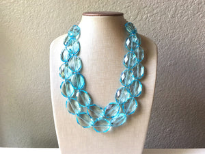 Big Bead light Blue Necklace, Double Strand Statement Jewelry, pool carribbean Chunky bib bridesmaid, everyday bubble jewelry, turquoise blu