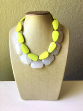 Load image into Gallery viewer, Chunky Statement Apple Green Necklace, multi strand colorful jewelry, big beaded chunky statement necklace, white necklace, white and green