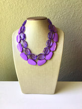 Load image into Gallery viewer, Chunky Statement Purple Necklace, multi strand colorful jewelry, big beaded chunky statement necklace, violet necklace, purple jewelry