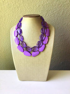 Chunky Statement Purple Necklace, multi strand colorful jewelry, big beaded chunky statement necklace, violet necklace, purple jewelry