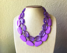 Load image into Gallery viewer, Chunky Statement Purple Necklace, multi strand colorful jewelry, big beaded chunky statement necklace, violet necklace, purple jewelry