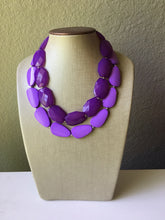 Load image into Gallery viewer, Chunky Statement Purple Necklace, multi strand colorful jewelry, big beaded chunky statement necklace, violet necklace, purple jewelry