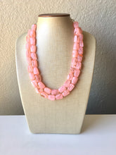 Load image into Gallery viewer, Peach Statement Necklace, Chunky Jewelry Big Beaded double Strand Necklace, light pink Necklace, peach Jewelry Set, peach bridesmaid earring