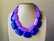 Load image into Gallery viewer, Chunky Statement Purple Necklace, multi strand colorful jewelry, big beaded chunky statement necklace, blue necklace, blue jewelry