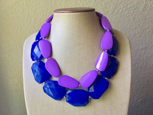 Chunky Statement Purple Necklace, multi strand colorful jewelry, big beaded chunky statement necklace, blue necklace, blue jewelry