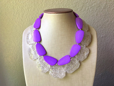 Chunky Statement Purple Necklace, multi strand colorful jewelry, big beaded chunky statement necklace, resin necklace, clear jewelry