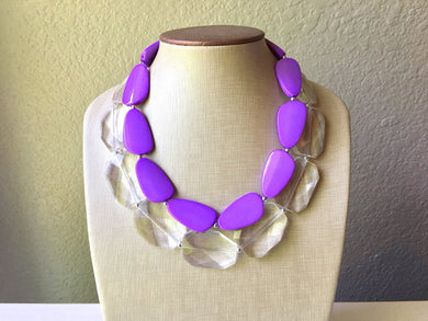 Chunky Statement Purple Necklace, multi strand colorful jewelry, big beaded chunky statement necklace, resin necklace, clear jewelry