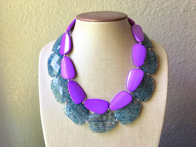 Chunky Statement Purple Necklace, multi strand colorful jewelry, big beaded chunky statement necklace, teal necklace, teal jewelry