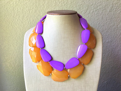 Chunky Statement creamsicle & Purple Necklace, multi strand colorful jewelry, big beaded chunky statement necklace, orange necklace, orange
