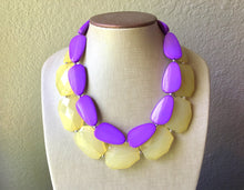 Load image into Gallery viewer, Chunky Statement Purple Necklace, multi strand colorful jewelry, big beaded chunky statement necklace, yellow necklace, yellow jewelry