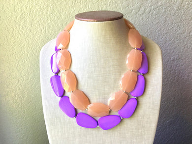 Chunky Statement Purple Necklace, multi strand colorful jewelry, big beaded chunky statement necklace, champagne necklace, champagne jewelry