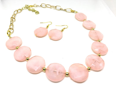 Light Pink Statement Necklace & Earrings, pink jewelry, Your Choice GOLD or SILVER, pink bib chunky necklace, pink necklace, pink circle