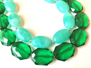 Mint & Forest Statement Necklace, Chunky Beaded Necklace, Mint Green Jewelry, Spring Jewelry, green Necklace, mint green beaded necklace