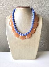 Load image into Gallery viewer, Champagne &amp; Periwinkle Statement Necklace, Chunky Beaded Necklace, Periwinkle Jewelry, light blue purple Necklace, blue tan beaded necklace