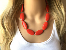 Load image into Gallery viewer, Oval Big Bead red Necklace, Single Strand Statement Jewelry, bright lipstick red Chunky bib bridesmaid, red jewelry, red necklace beaded