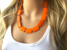 Load image into Gallery viewer, Orange Rectangle Chunky Statement Necklace, Big beaded bib jewelry, Single Strand Statement Necklace, bright orange bridesmaid wedding