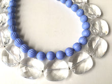 Load image into Gallery viewer, Clear &amp; Periwinkle Statement Necklace, Chunky Beaded Necklace, Periwinkle Jewelry, light blue purple Necklace, blue white beaded necklace