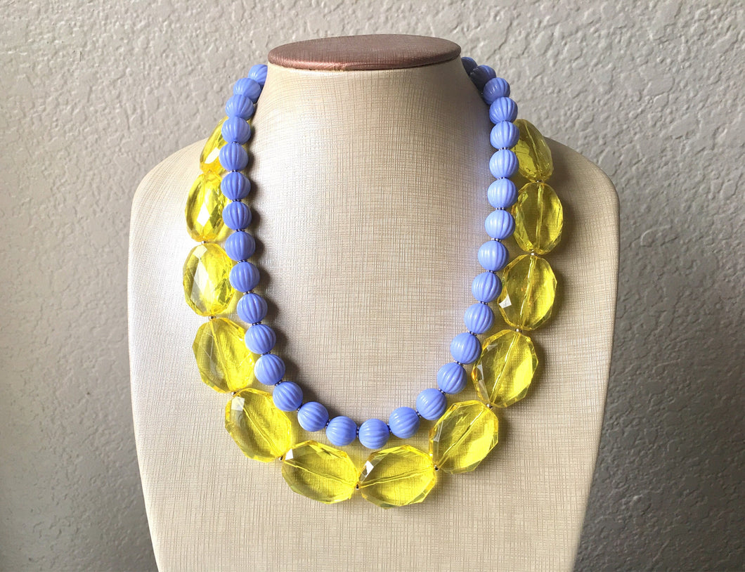 Yellow & Periwinkle Statement Necklace, Chunky Beaded Necklace, Periwinkle Jewelry, light blue purple Necklace, blue yellow beaded necklace