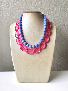 Pink & Periwinkle Statement Necklace, Chunky Beaded Necklace, Periwinkle Jewelry, light blue purple Necklace, blue pink beaded necklace