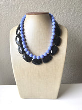 Load image into Gallery viewer, Black &amp; Periwinkle Statement Necklace, Chunky Beaded Necklace, Periwinkle Jewelry, light blue purple Necklace, blue black beaded necklace