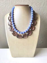 Load image into Gallery viewer, Gray &amp; Periwinkle Statement Necklace, Chunky Beaded Necklace, Periwinkle Jewelry, light blue purple Necklace, blue gray beaded necklace