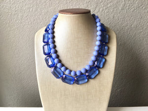 Royal Blue & Periwinkle Statement Necklace, Chunky Beaded Necklace, Periwinkle Jewelry, light blue purple Necklace, blue beaded necklace