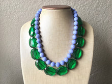 Load image into Gallery viewer, Green &amp; Periwinkle Statement Necklace, Chunky Beaded Necklace, Periwinkle Jewelry, light blue purple Necklace, blue green beaded necklace