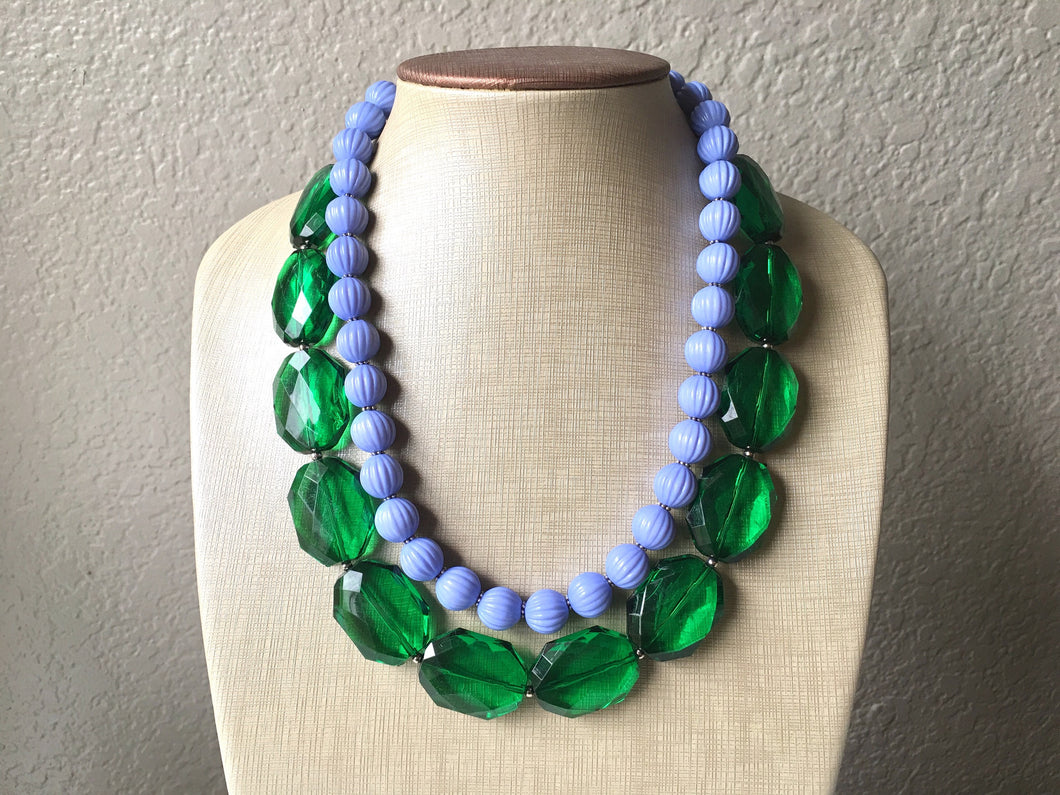 Green & Periwinkle Statement Necklace, Chunky Beaded Necklace, Periwinkle Jewelry, light blue purple Necklace, blue green beaded necklace