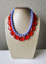 Load image into Gallery viewer, Red &amp; Periwinkle Statement Necklace, Chunky Beaded Necklace, Periwinkle Jewelry, light blue purple Necklace, blue red beaded necklace