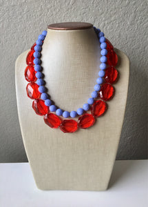 Red & Periwinkle Statement Necklace, Chunky Beaded Necklace, Periwinkle Jewelry, light blue purple Necklace, blue red beaded necklace