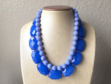 Royal Blue & Periwinkle Statement Necklace, Chunky Beaded Necklace, Periwinkle Jewelry, light blue purple Necklace, blue beaded necklace