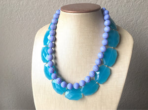 Bright Blue & Periwinkle Statement Necklace, Chunky Beaded Necklace, Periwinkle Jewelry, light blue purple Necklace, blue beaded necklace